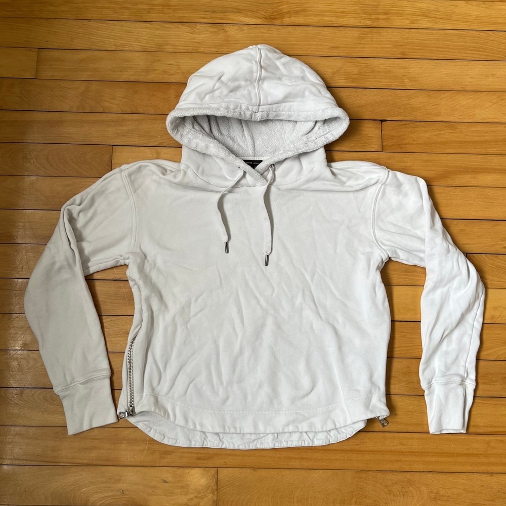 James Perse Los Angeles White French Terry Side Zip Hoodie Size 2
